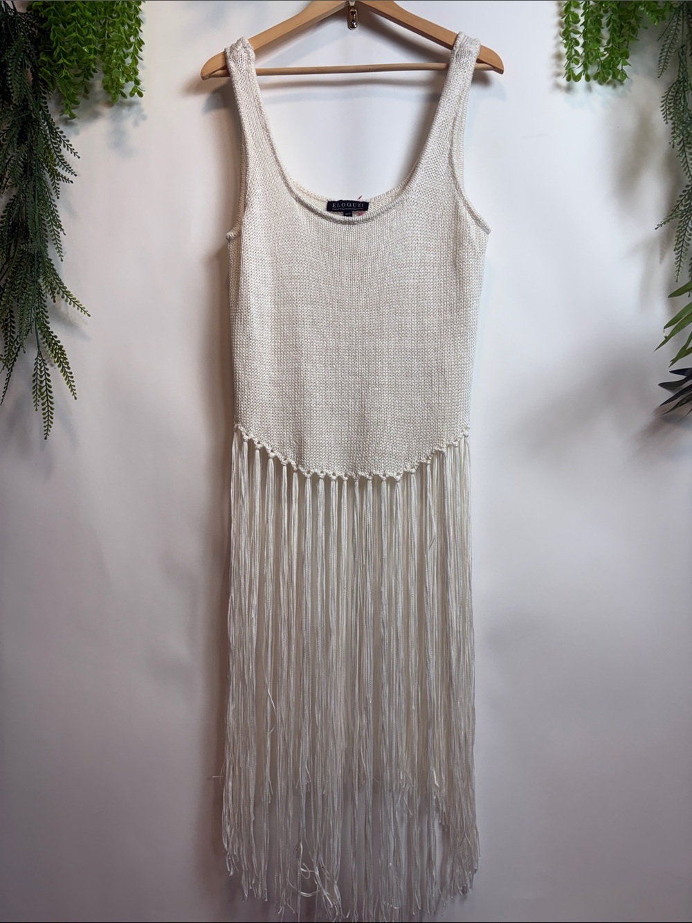 Eloquii Cream Sleeveless Knit top with Fringe